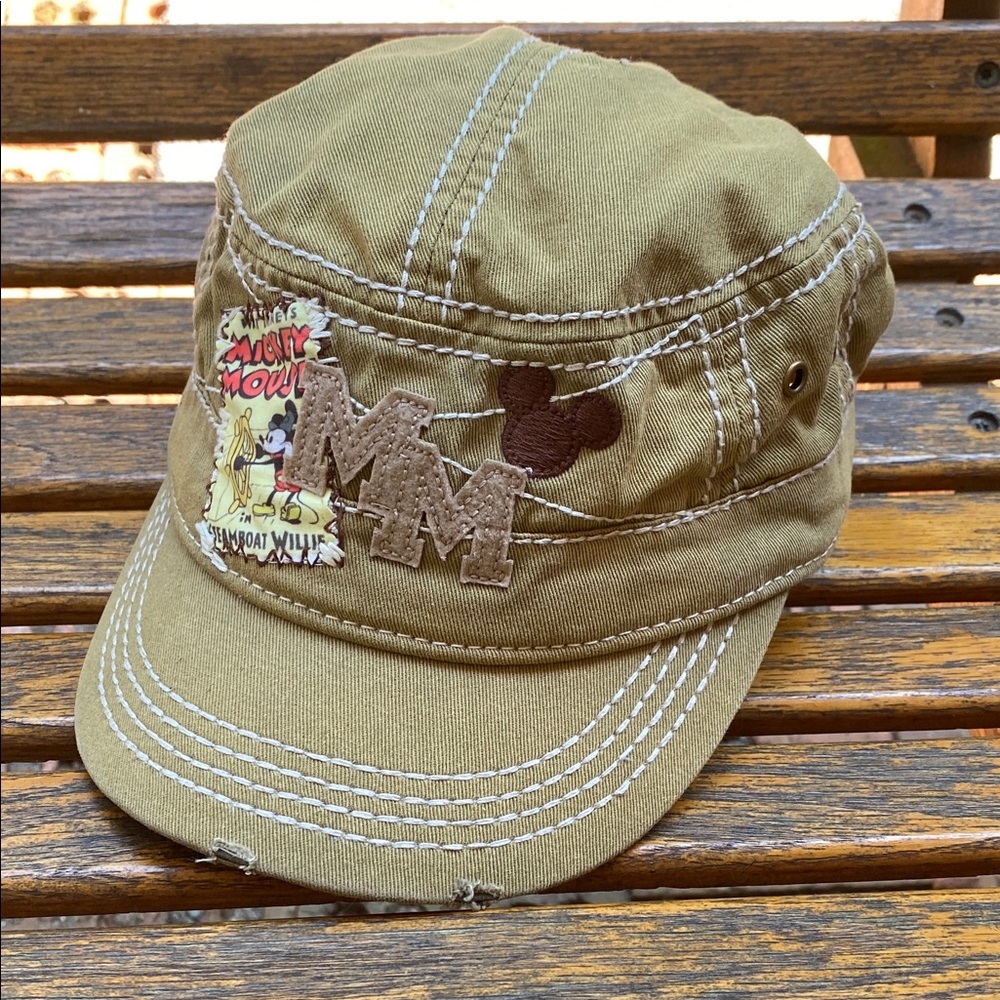 Mickey Mouse Cap steamboat Willie 7 panel distressed camp hat patch monogram